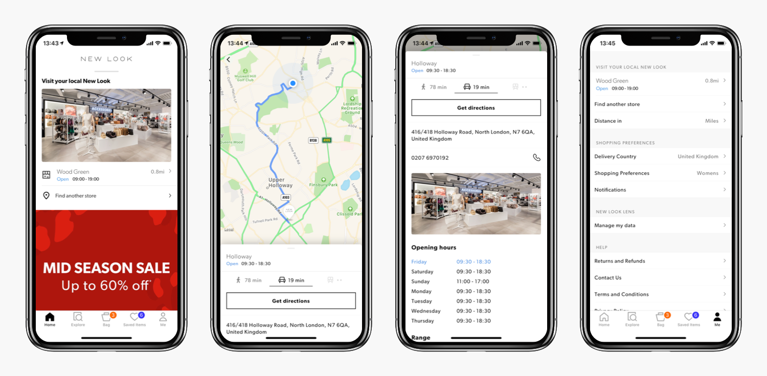 Live New Look store finder experience in the native app.