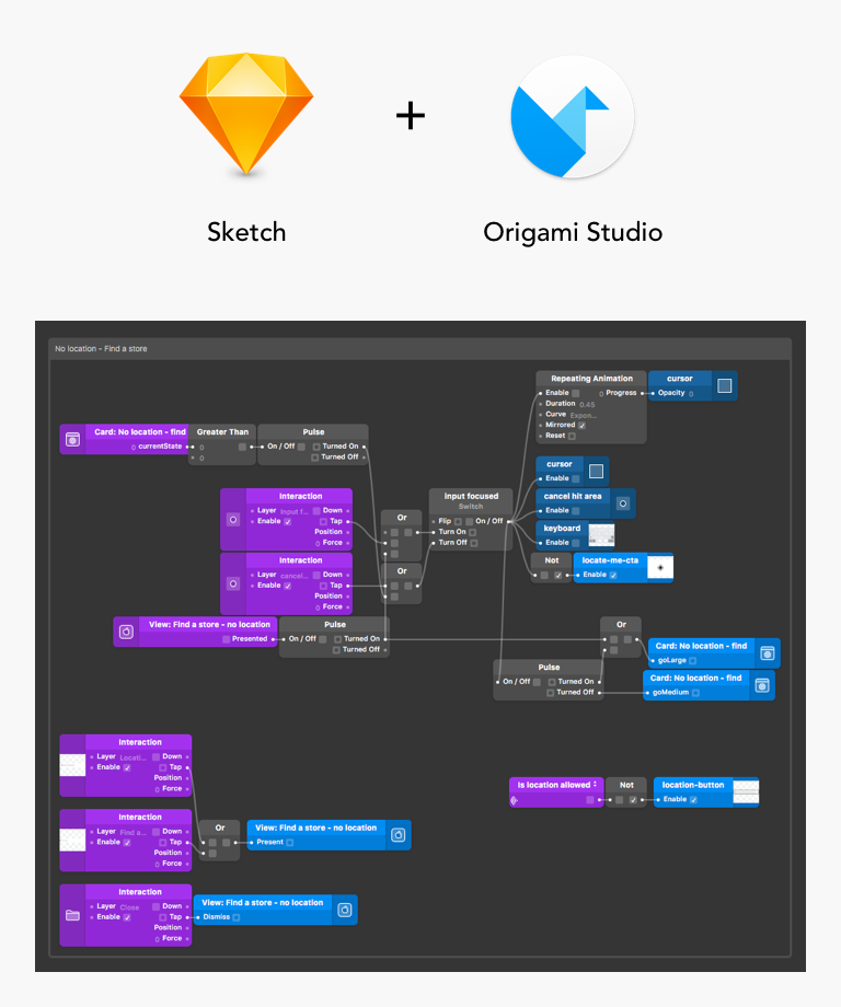 Segment of the Origami prototype for store finder.