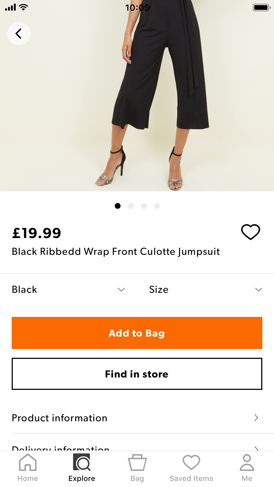 Store stock entry point on a New Look product details screen.