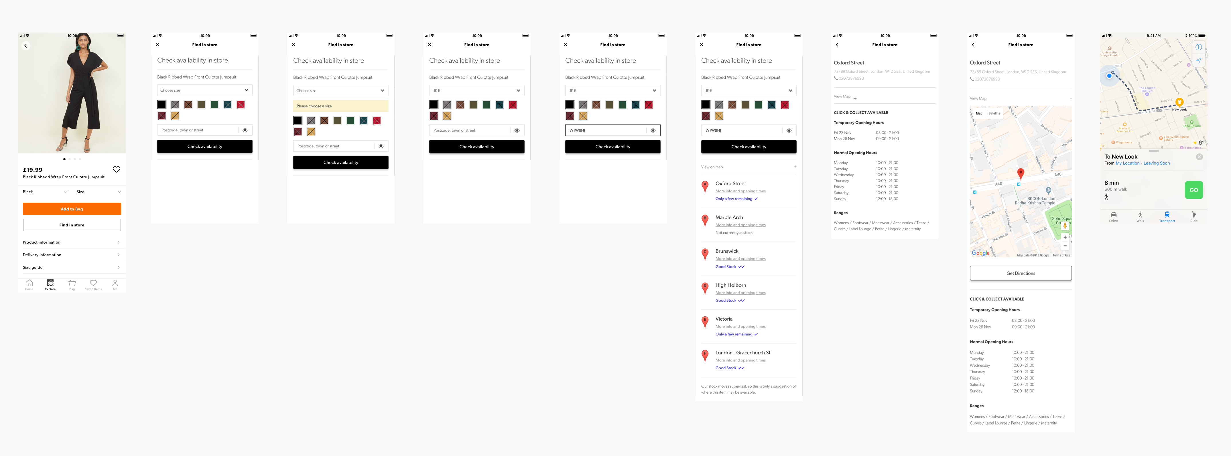 Store stock lookup flow using existing mobile web functionality in web views.