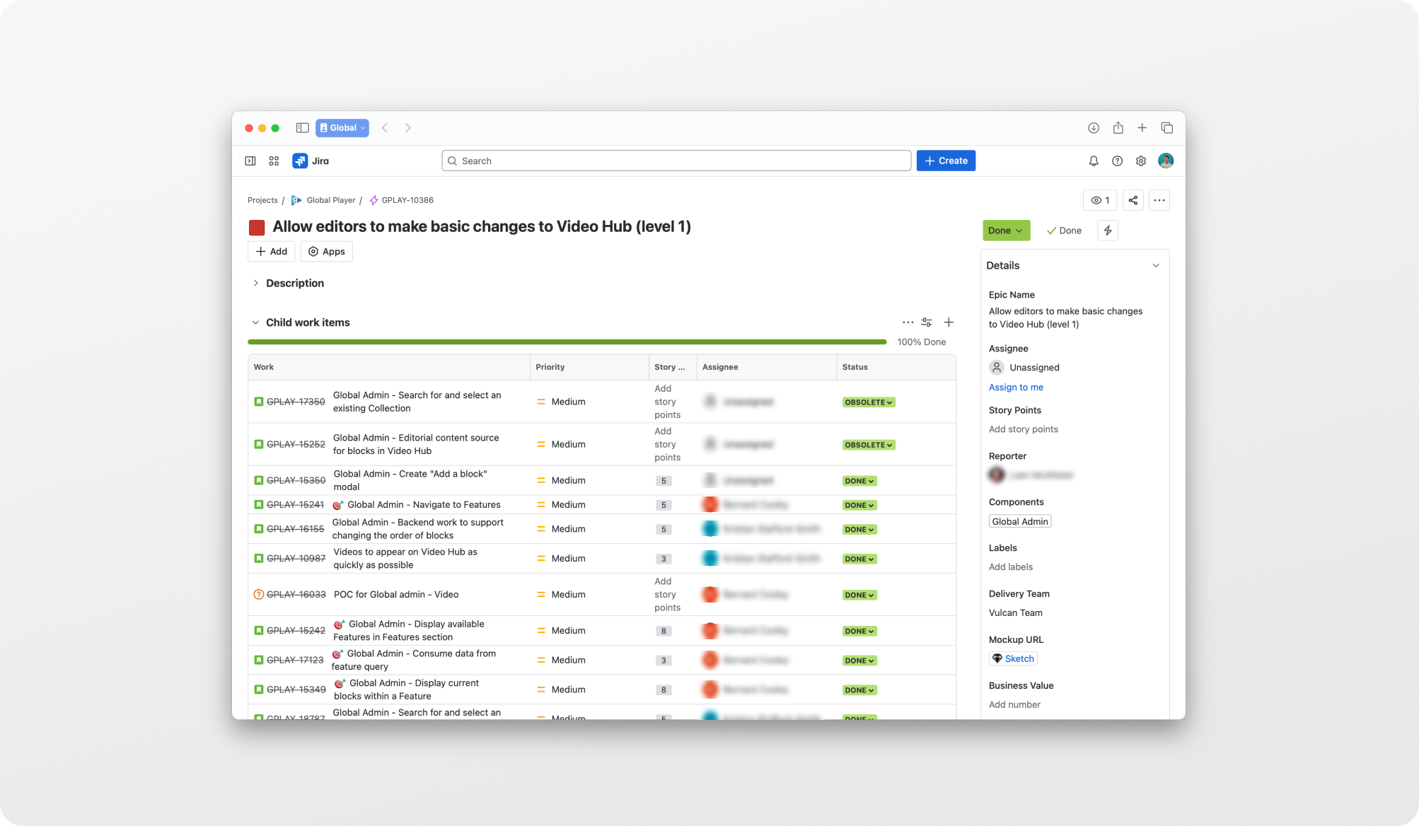 User stories for delivering the product with the cross-functional squad