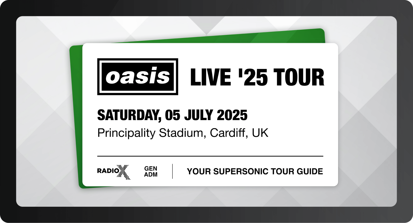 Personalised Oasis concert ticket campaign asset.